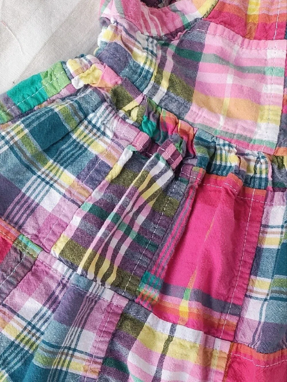 Ralph Lauren Logo Pink Multi Plaid Patchwork Ruffle Sundress Set Girls' 3 Months